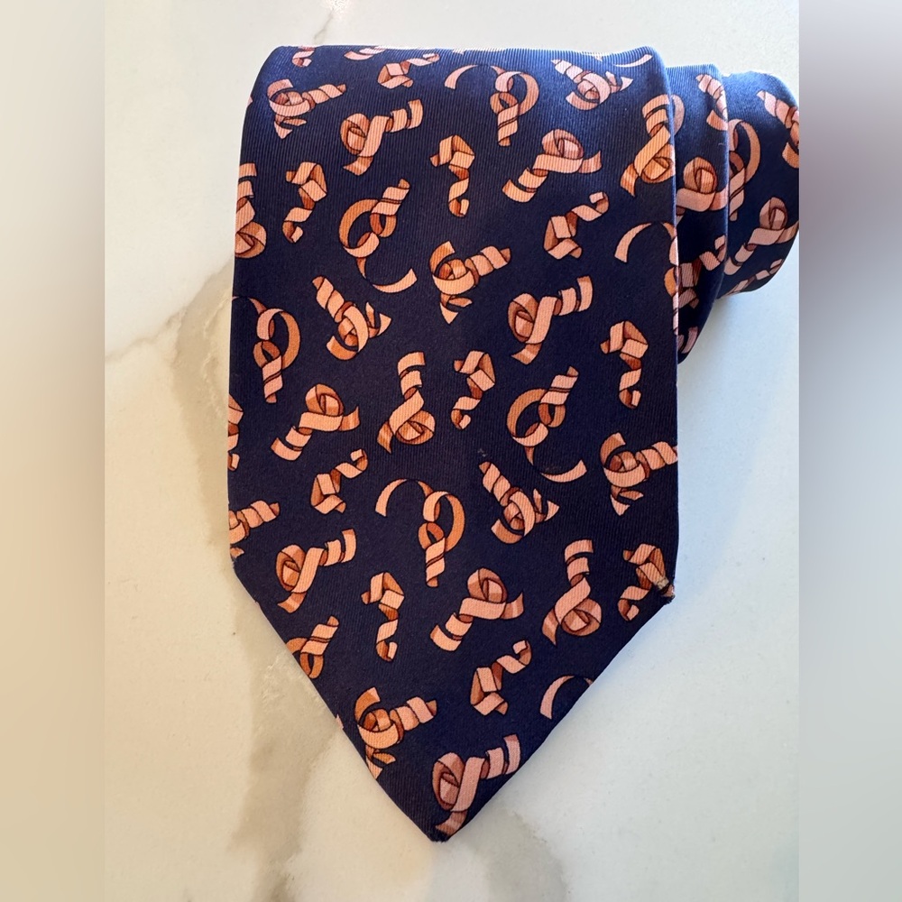 Gucci Navy Silk Necktie Ribbon Equestrian Nautical Motif Made in Italy 3.75 x60” - Picture 2 of 7
